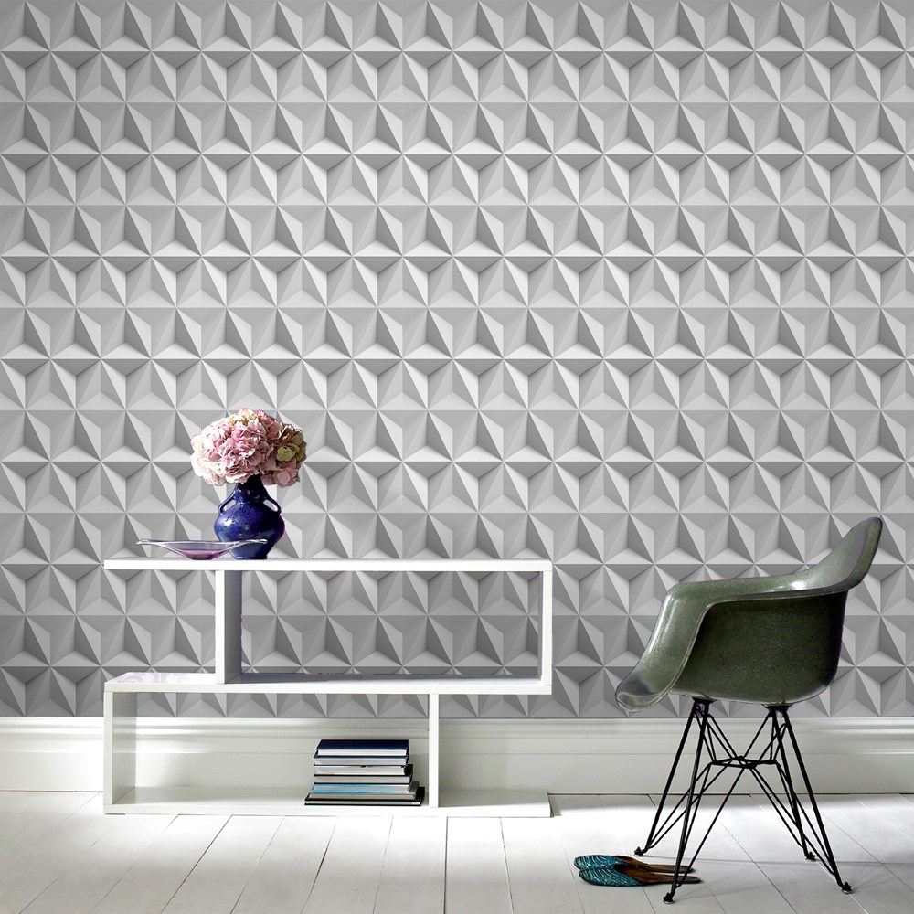 Origami Geometric Wallpaper 102148 by Graham & Brown in Grey